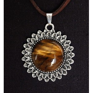 Кулон из тигрового глаза "подсолнух", круг 20мм