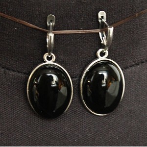Cерьги из агата черного, простой овал 25х18мм, швензы посеребрение