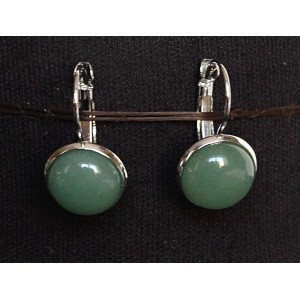 Cерьги из авантюрина зеленого, круг 12мм, замок петелька