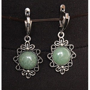 Cерьги из авантюрина зеленого "2 цветка", круг 12мм, швензы посеребрение