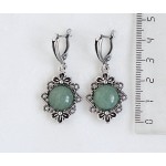 Cерьги из авантюрина зеленого "2 цветка", круг 12мм, швензы посеребрение