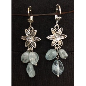 Серьги из аквамарина, галтовка, коннектор "маргаритка"