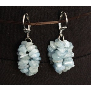 Серьги из аквамарина, галтовка, жгут 3 нити