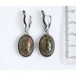 Серьги из унакита, простой овал 18х13мм, швензы посеребрение
