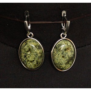 Серьги из змеевика, простой овал 25х18мм, швензы посеребрение