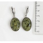 Серьги из змеевика, простой овал 25х18мм, швензы посеребрение