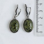 Серьги из змеевика, простой овал 18х13мм, швензы посеребрение