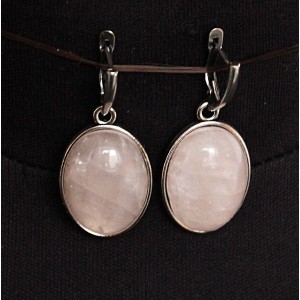 Серьги из розового кварца, простой овал 25х18мм, швензы посеребрение