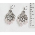 Серьги из кварца розового, шарик 8,6,4мм, коннектор "джунгли"