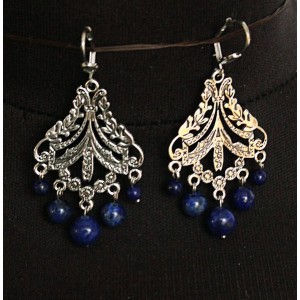 Серьги из лазурита, шарик 8,6,4мм, коннектор 