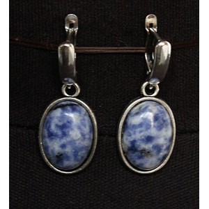 Серьги из лазурита (бело-синий), простой овал 18х13мм, швензы посеребрение