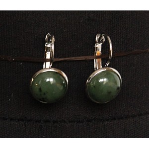 Серьги с нефритом, круг 12мм, замок петелька