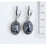 Серьги из обсидиана снежного, простой овал 18х13мм, швензы посеребрение