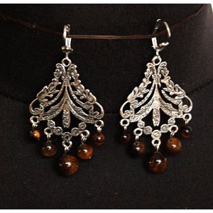 Серьги из тигрового глаза, шарик 8,6,4мм, коннектор "джунгли"