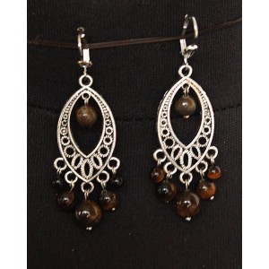 Серьги из тигрового глаза, шарик 4-8мм, коннектор "глаз"