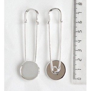 Основа для броши-булавки, 77мм, сеттинг круг 20мм, цвет св. серебро