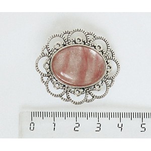 Брошь из халцедона розового "ромашка", овал 25х18мм