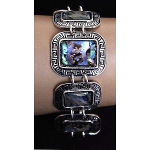 Браслет из гелиотиса в металле, прямоугольник, узор "греческий"