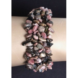 Браслет из родонита, галтовка, длина 16-17см