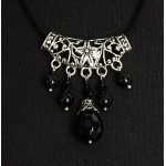 Колье-кулон из агата черного на ажурном коннекторе, капелька огранка + шарик 6мм
