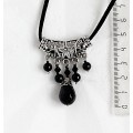 Колье-кулон из агата черного на ажурном коннекторе, капелька огранка + шарик 6мм