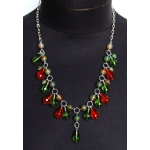 Колье из агата оранжево-зеленого (тонировка), шарик 8 и 6мм, + хрусталь