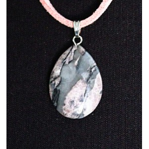 Кулон из родонита, капелька плоская 25х18мм