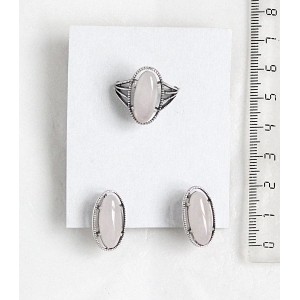 Кольцо и серьги с розовым кварцем, овал 18х8мм