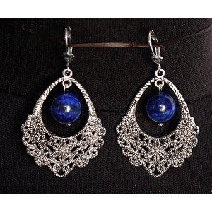 Серьги из лазурита, шарик 10мм, коннектор "корзина цветов"