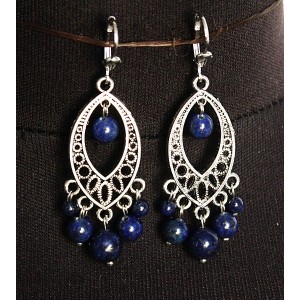 Серьги из лазурита, шарик 4-8мм, коннектор "глаз"