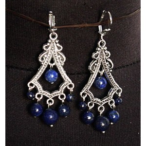 Серьги из лазурита, шарик 4-8мм, коннектор "кленовый лист"