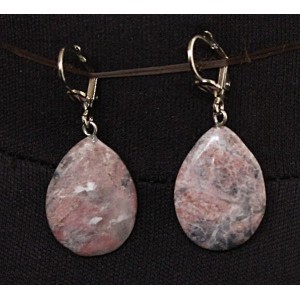 Cерьги из родонита, капелька плоская 25х18мм