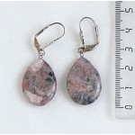 Cерьги из родонита, капелька плоская 25х18мм