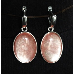 Серьги из халцедона розового, простой овал 25х18мм, швензы посеребрение
