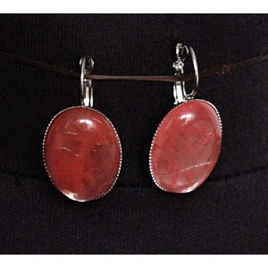 Серьги из халцедона розового, овал 25х18мм, замок петелька