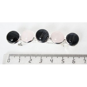 Заколка из агата чёргоно и розового кварца 6см, круг 12мм, 5 камней