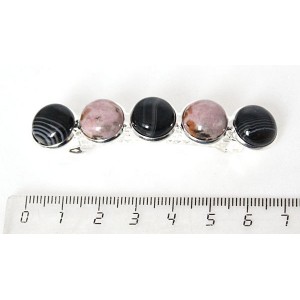 Заколка из агата чёрного и родонита 6см, круг 12мм, 5 камней