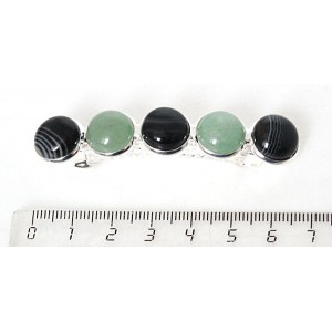 Заколка из агата чёрного и авантюрина зелёного 6см, круг 12мм, 5 камней