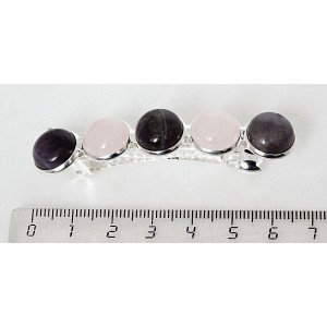 Заколка из аметиста и розового кварца 6см, круг 12мм, 5 камней