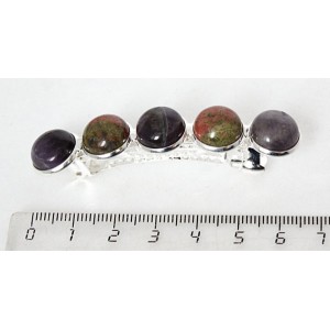 Заколка из аметиста и унакита 6см, круг 12мм, 5 камней