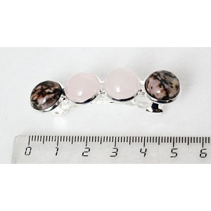 Заколка из розового кварца и родонита 5см, круг 12мм, 4 камня
