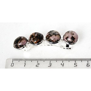 Заколка из родонита 5см, круг 12мм, 4 камня