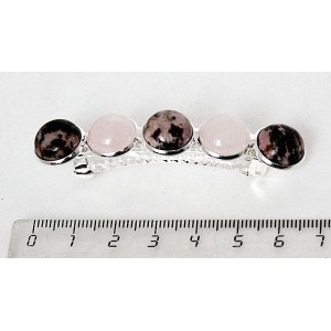 Заколка из родонита и розового кварца 6см, круг 12мм, 5 камней