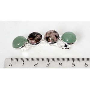 Заколка из родонита и авантюрина зелёного 5см, круг 12мм, 4 камня