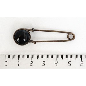 Брошь-булавка с агатом черным, круг 12мм, цвет бронза