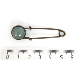 Брошь-булавка с авантюрином зеленым, круг 12мм, цвет бронза