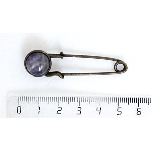 Брошь-булавка с аметистом, круг 12мм, цвет бронза