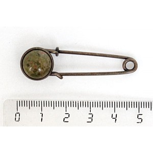 Брошь-булавка с унакитом, круг 12мм, цвет бронза