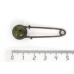 Брошь-булавка со змеевиком, круг 12мм, цвет бронза