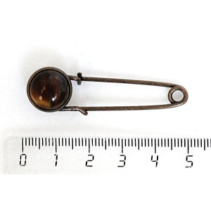 Брошь-булавка с тигровым глазом, круг 12мм, цвет бронза